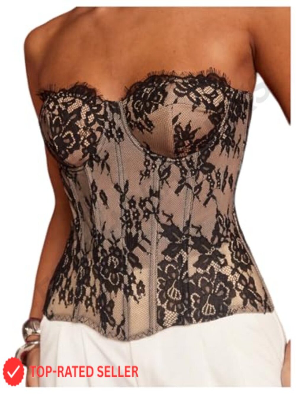 Floral Lace Strapless Corset Top Lace Up Back Club Night Out Tube Top